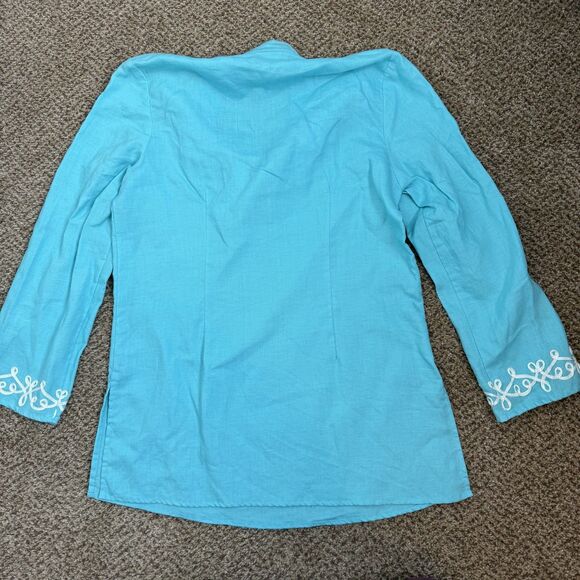 Carole Little Women’s 100% Linen Turquoise Tunic Top 3/4 Sleeve Sz 10 Coastal - Picture 2 of 9